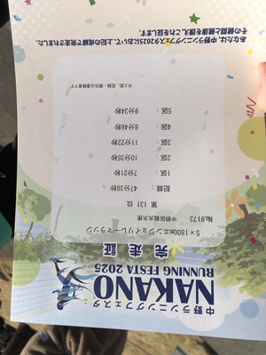 中野ランニングフェスタ2025完走証