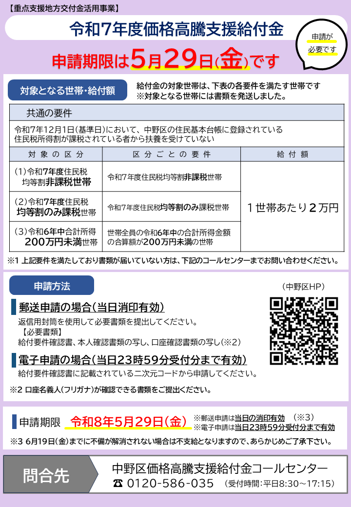 令和7年度価格高騰支援給付金　申請勧奨はがき
